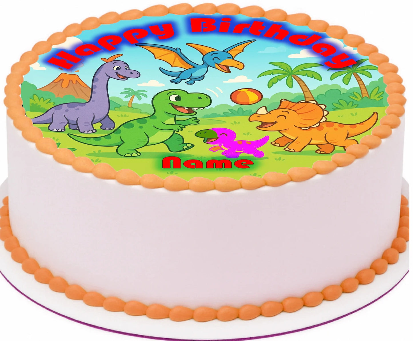 Dinosaur at Play Birthday Edible Image Cake Topper - Precut 8" Icing Sheet – RA Pape