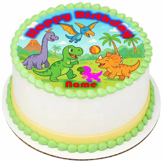 Dinosaur at Play Birthday Edible Image Cake Topper - Precut 8" Icing Sheet – RA Pape