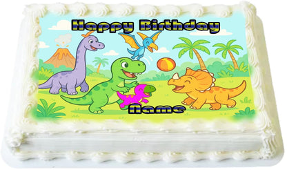 Dinosaur at Play Birthday Edible Image Cake Topper – 1/4 Icing Sheet – RA Pape ready to use