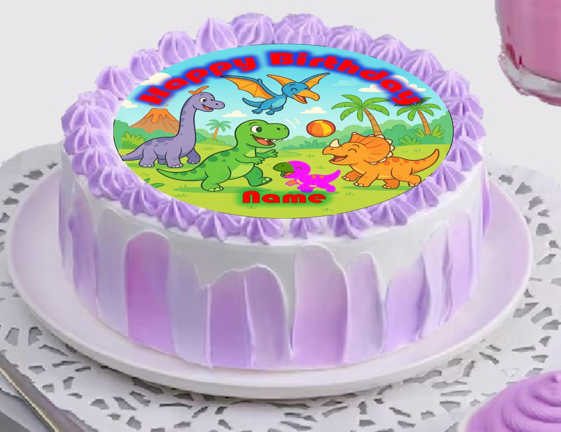 Dinosaur at Play Birthday Edible Image Cake Topper - Precut 8" Icing Sheet – RA Pape