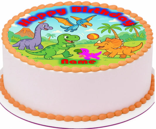Dinosaurs at Play Edible Image Cake Topper