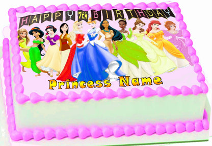 Edible Icing Image Birthday cake Topper with Happy Birthday Princess-themed decoration Personalized.