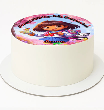Edible Image with Dora the Explorer themed cake topper.