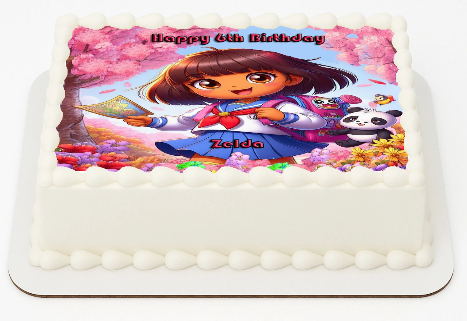 Birthday cake Topperwith Dora the Explorer design and personalized name and age by Edible Icing Images