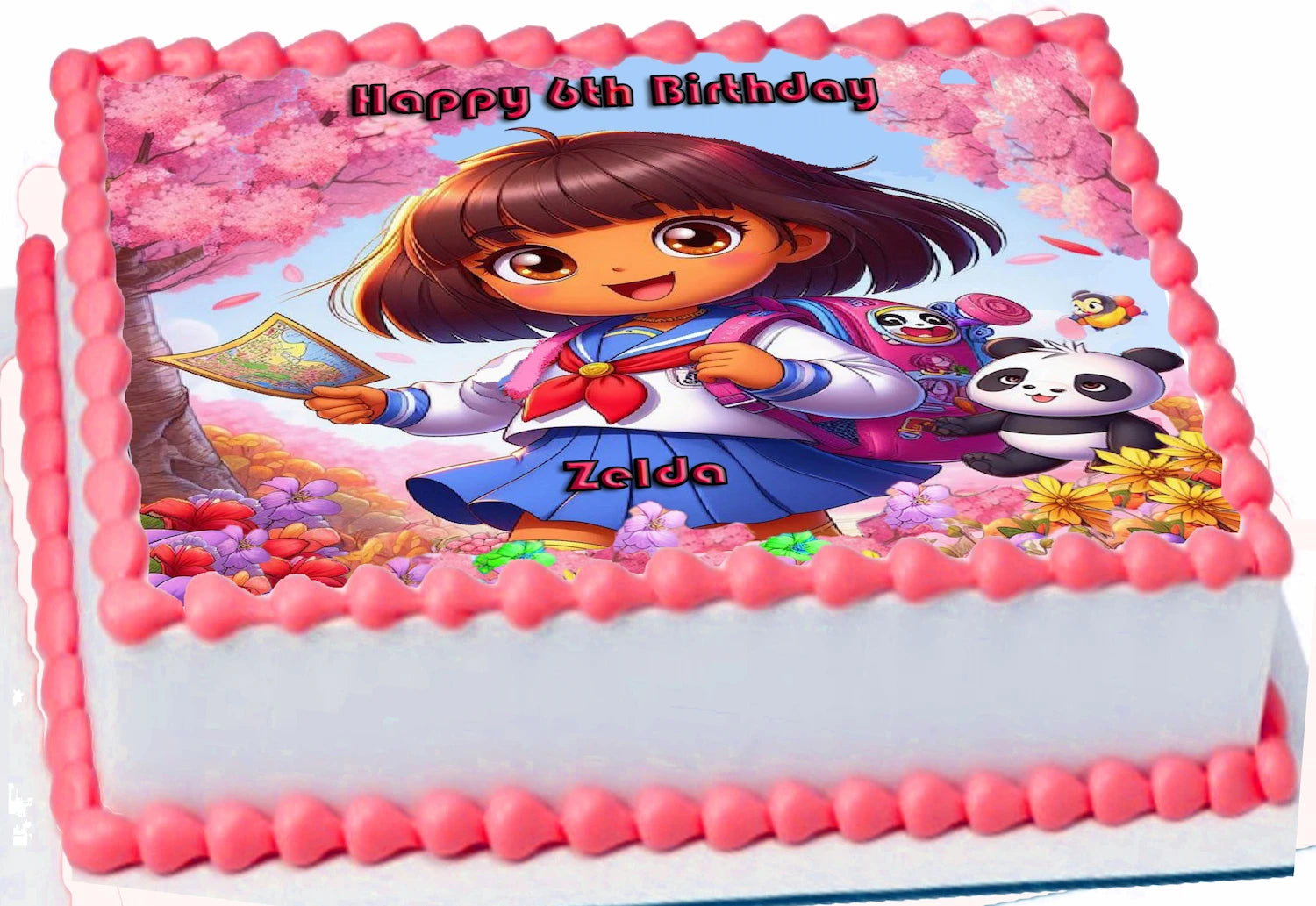 Dora the Explorer birthday cake with personalized name and age