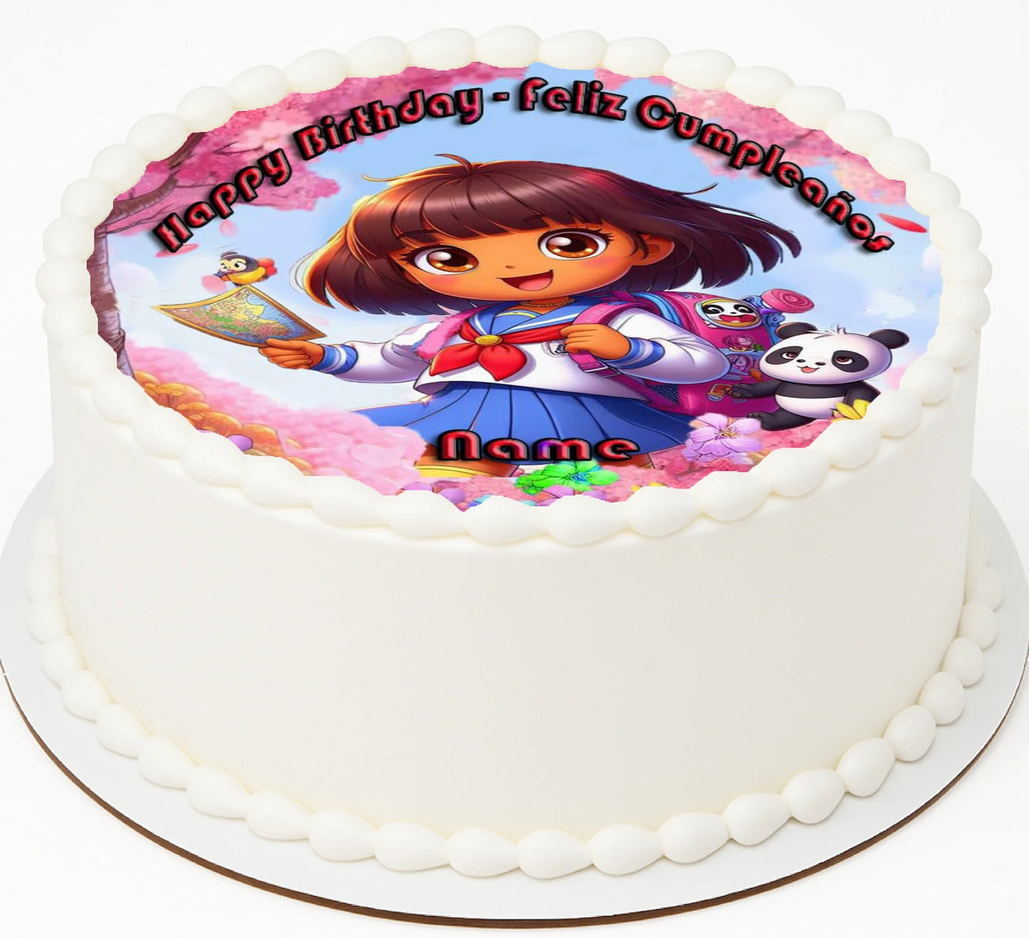 Birthday edible icing cake topper with Dora the Explorer design 