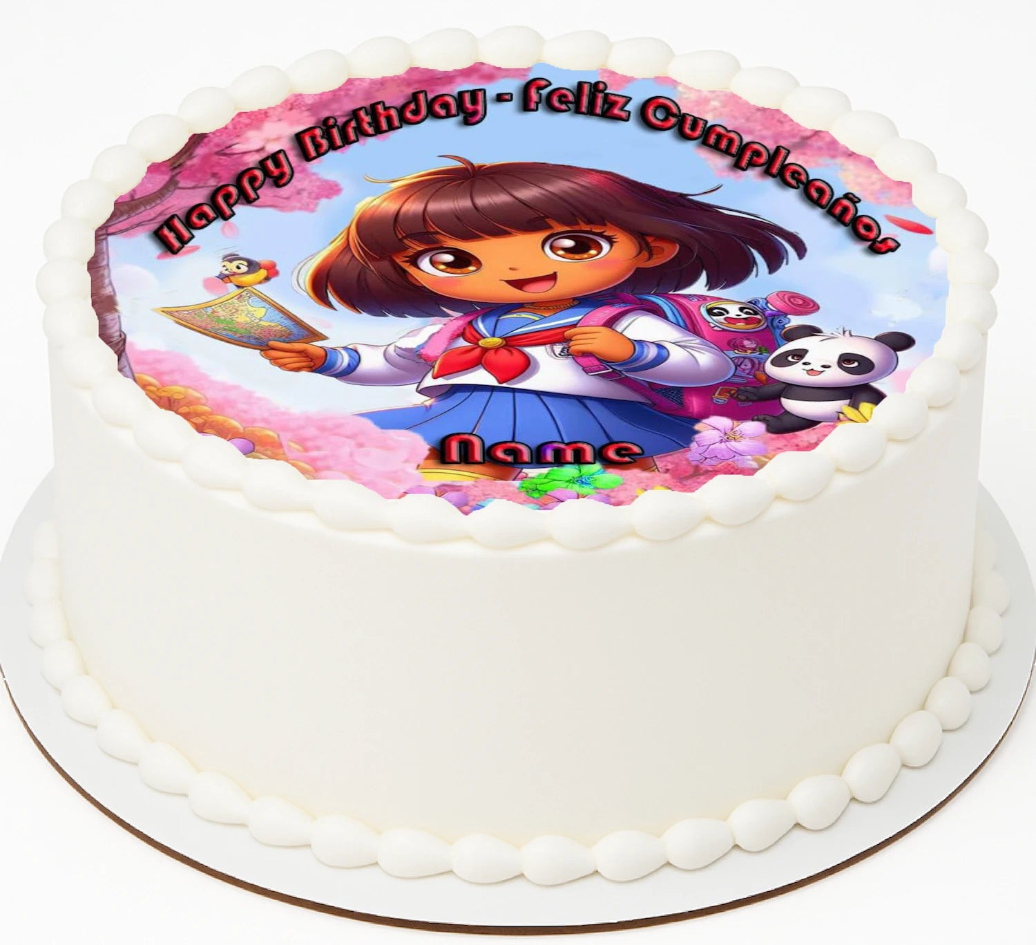 Birthday edible icing cake topper with Dora the Explorer design 