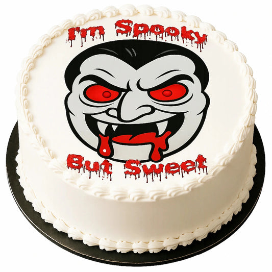Halloween Edible Image Cake Topper – Vampire Spooky but Sweet Design – Precut 8" Icing Sheet – RA Pape
