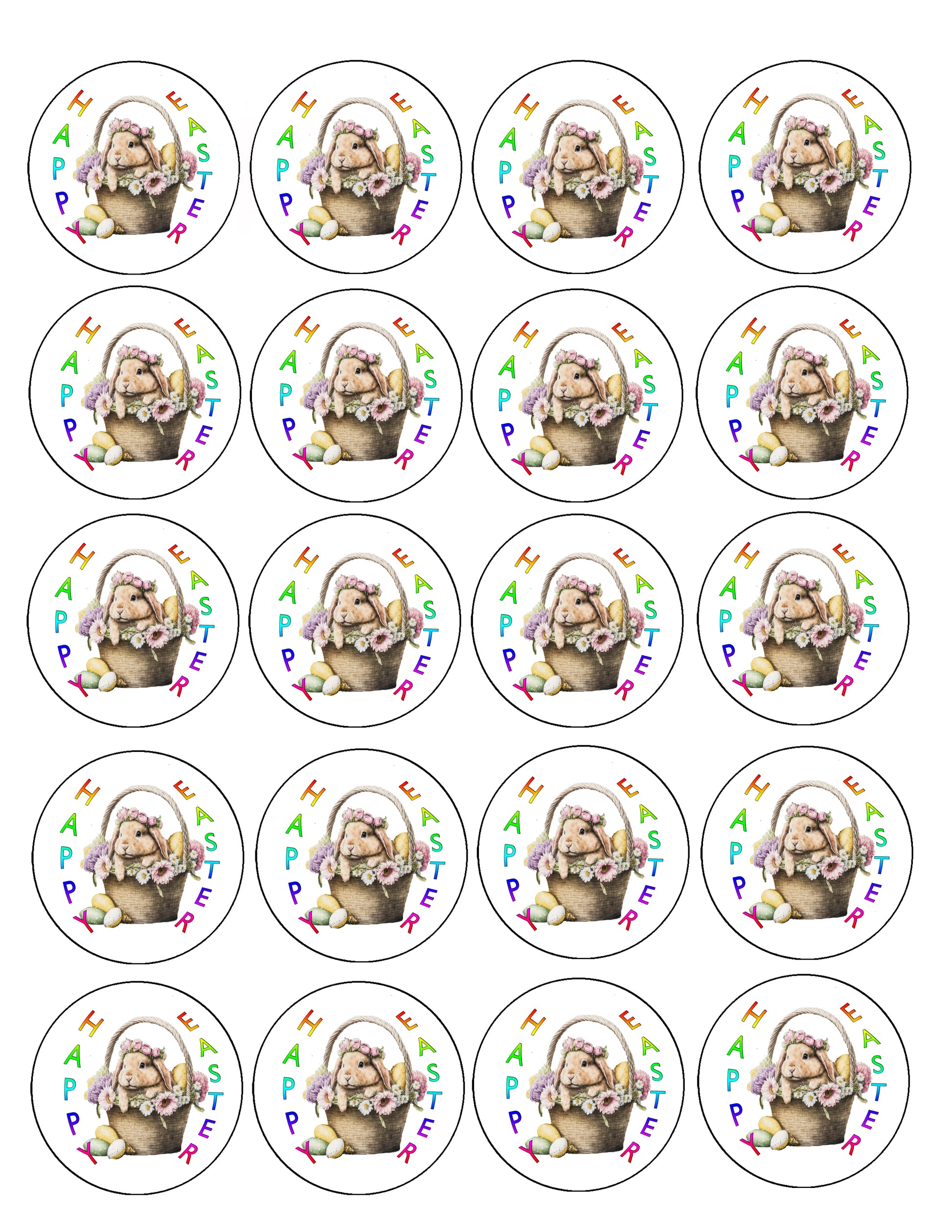 Set of 20 round Easter Easter Bunny Basket Edible Cookie Image –  Precut 2” Rounds