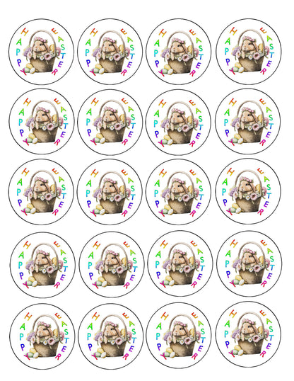 Set of 20 round Easter Easter Bunny Basket Edible Cookie Image –  Precut 2” Rounds