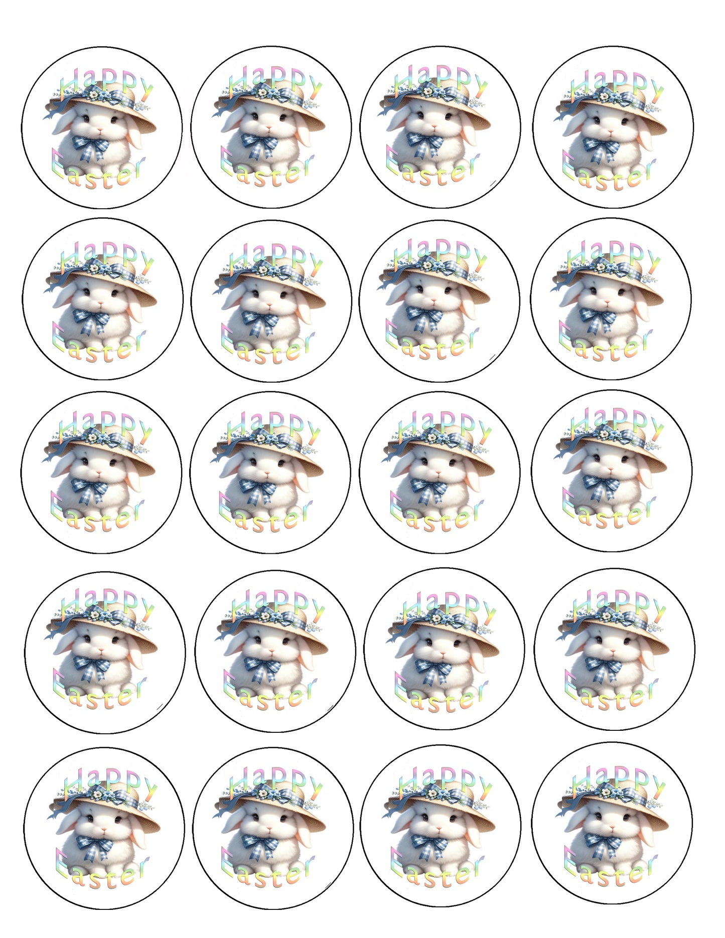 Easter Bunny Hat Edible Cookie Image –  Precut 2” Rounds Sheet of 20