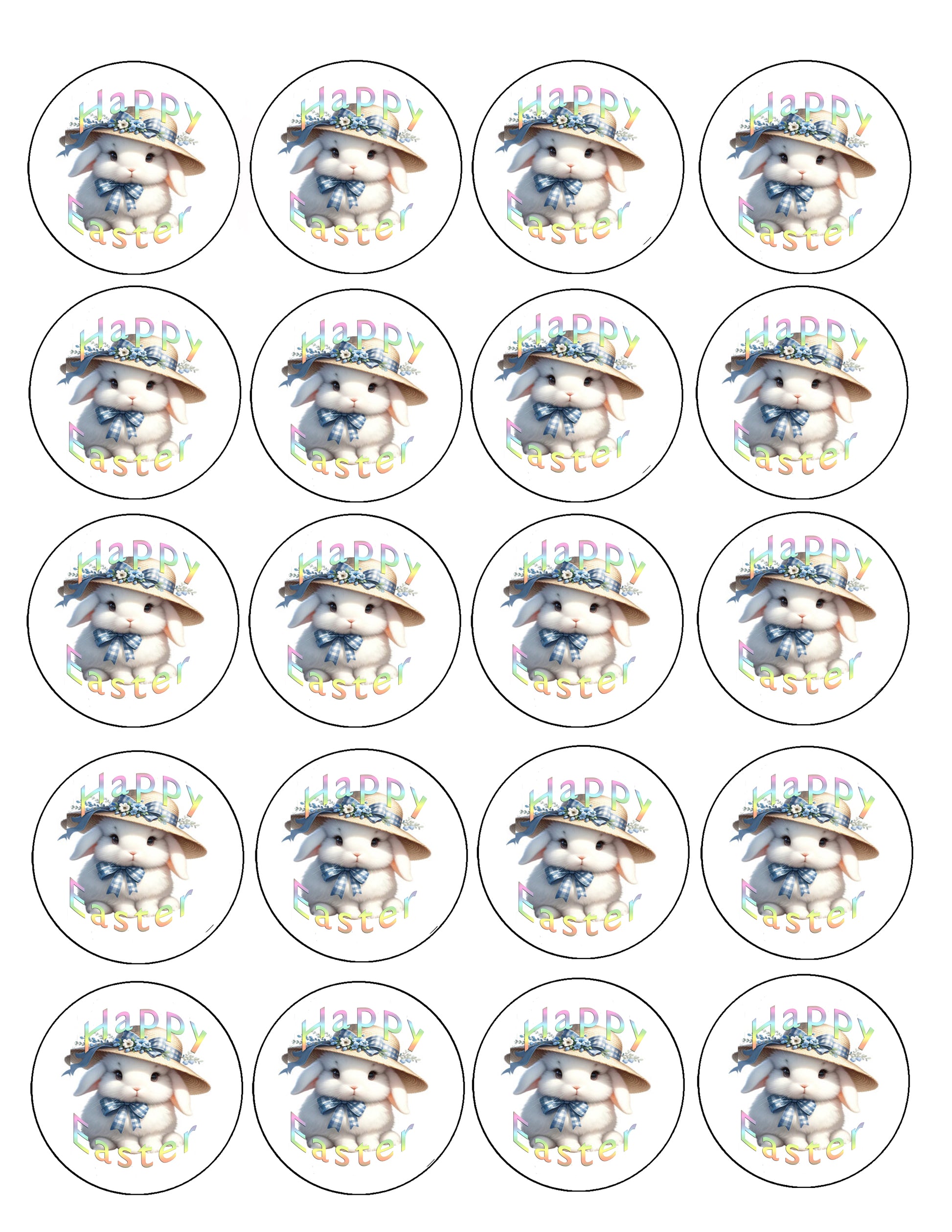 Easter Bunny Hat Edible Cookie Image –  Precut 2” Rounds Sheet of 20