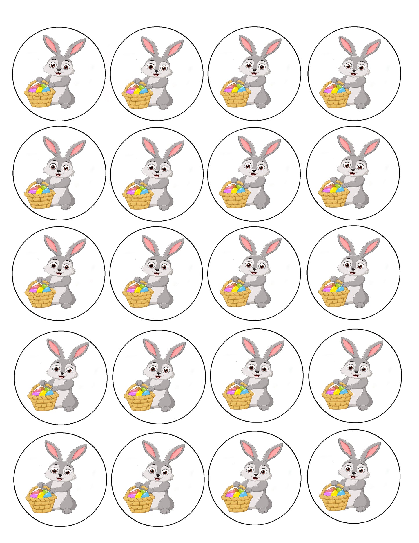 Easter Bunny with Basket Edible Cookie Image –  20 Precut 2” Rounds