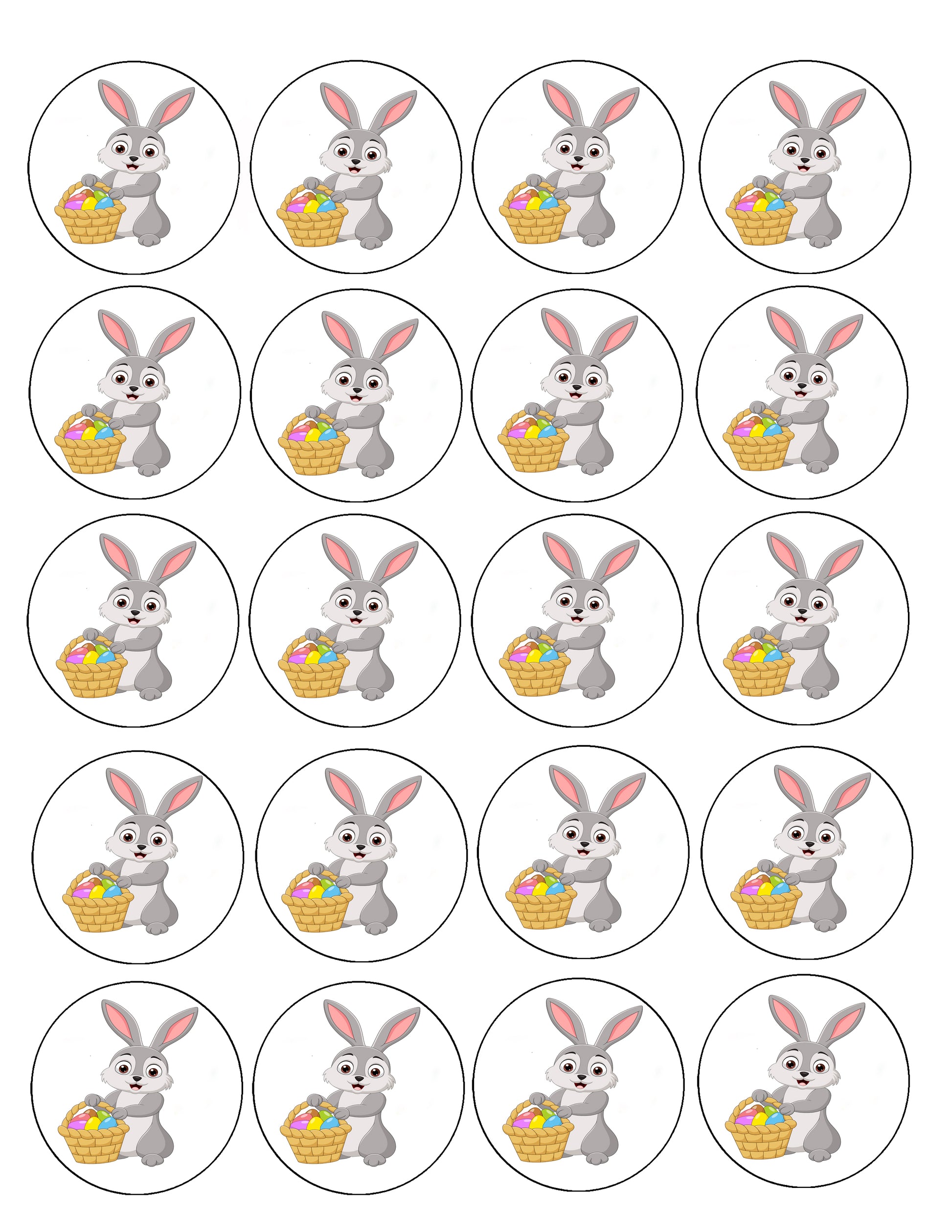 Easter Bunny with Basket Edible Cookie Image –  20 Precut 2” Rounds