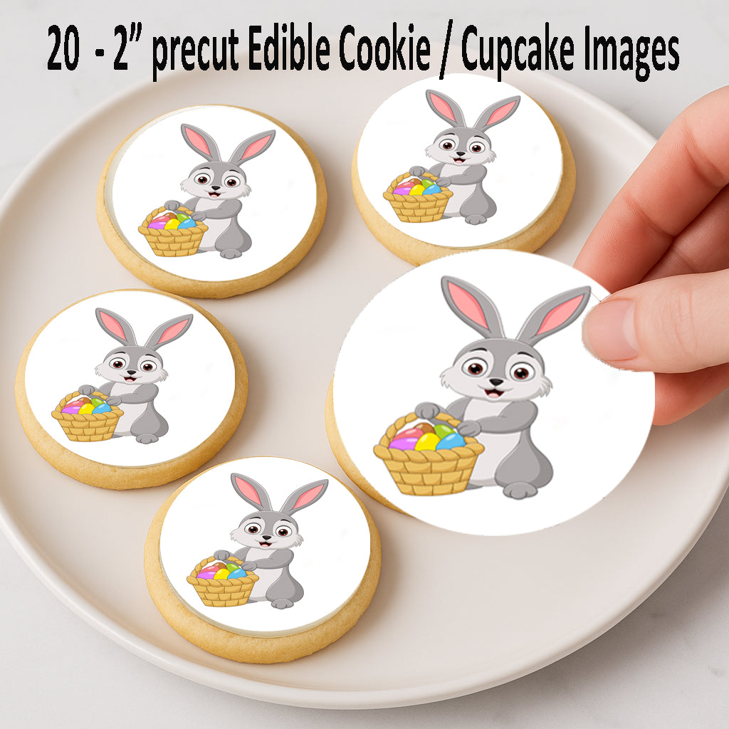 Easter Bunny with Basket Edible Cookie Image –  On Cookies