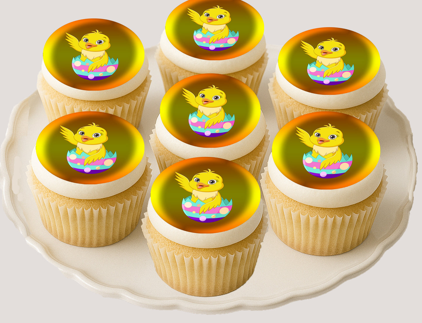 Easter Chick Edible Cookie Image –  Precut 2” Rounds on cupcakes