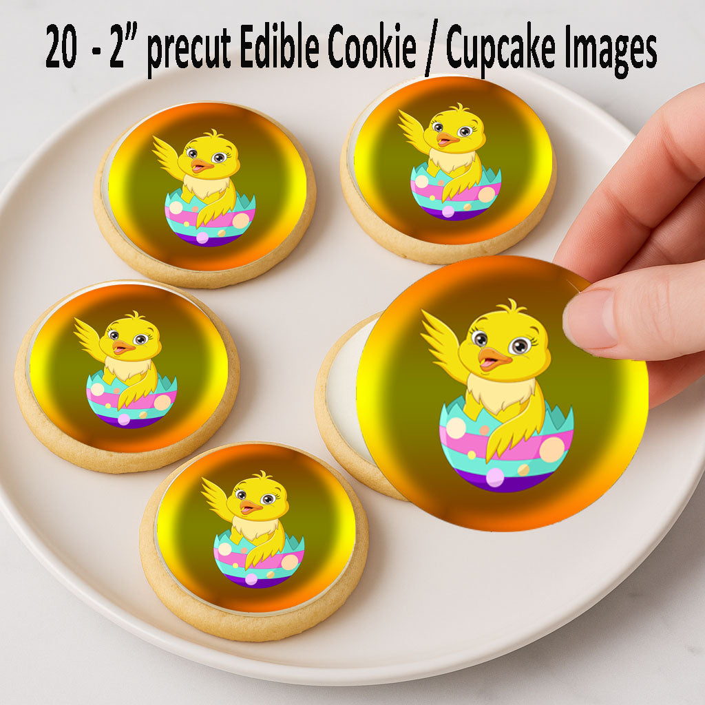 Easter Chick Edible Cookie Image –  Precut 2” Round Easy to use