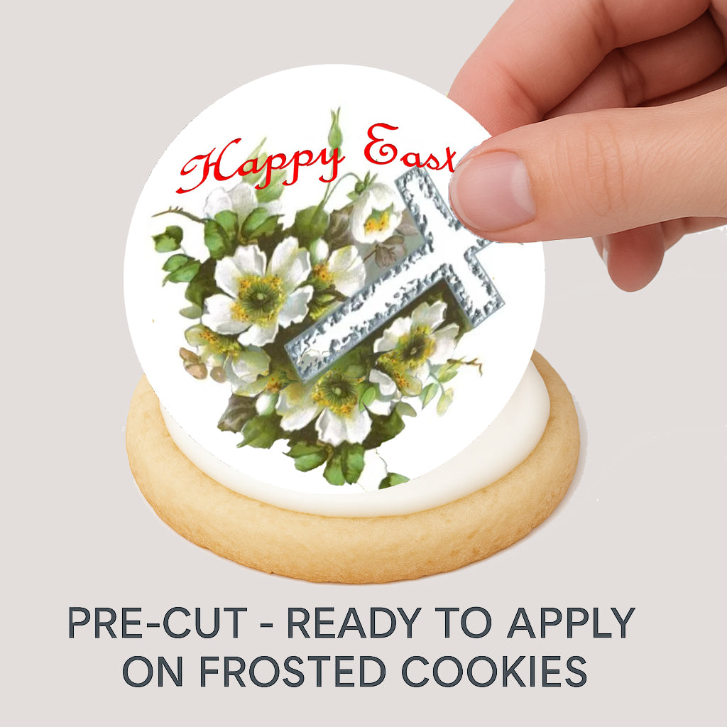 Easter Cross Edible Cookie Image –  Precut 2” Round Easyt to apply