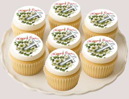 Easter Cross Edible Cookie Image –  Precut 2” Rounds On cupcakes