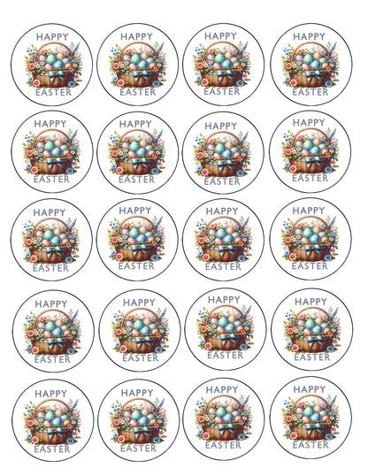 Shet of 20 Easter Egg Basket Edible Cookie Image – Precut 2” Rounds