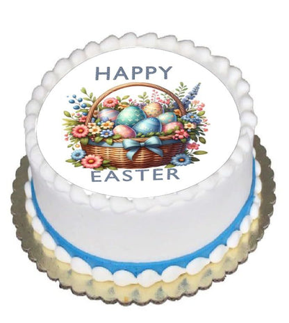 Custom Edible Cake Topper – Easter Egg Basket Design – Pre-cut 8" Round Icing Sheet – RA Pape
