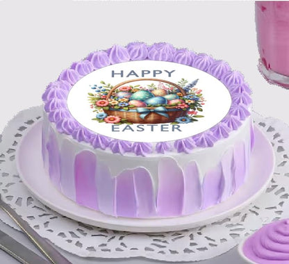 Edible Icing Image Cake Topper with Easter Egg Basket themed decoration