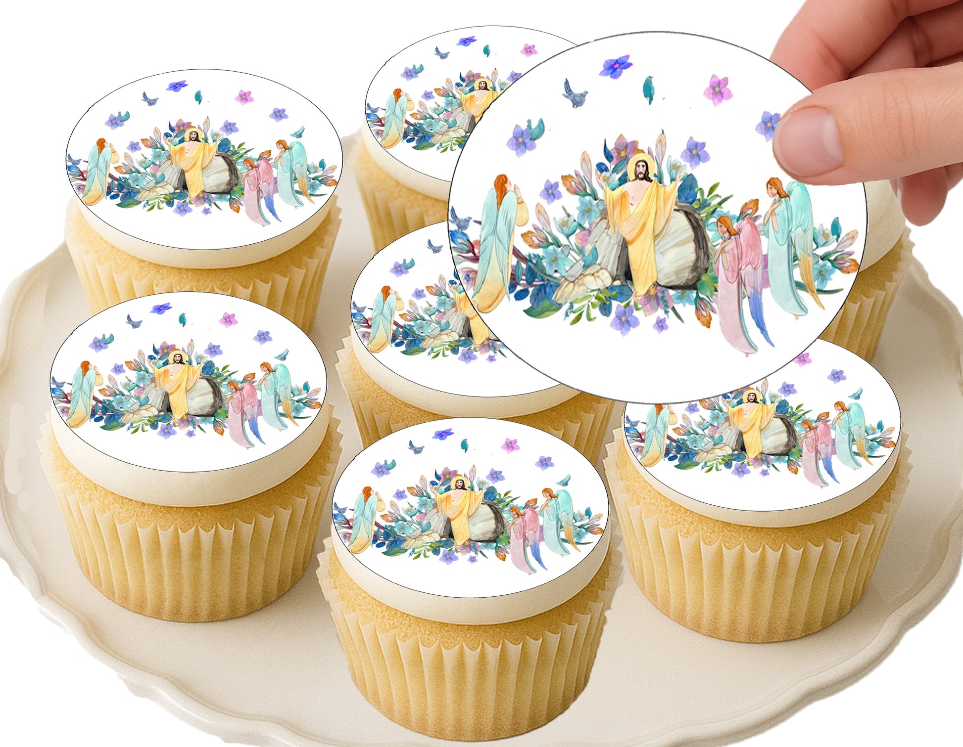 Easter He Has Risen Edible Cookie Image –  Precut 2” Rounds work on cupcakes also