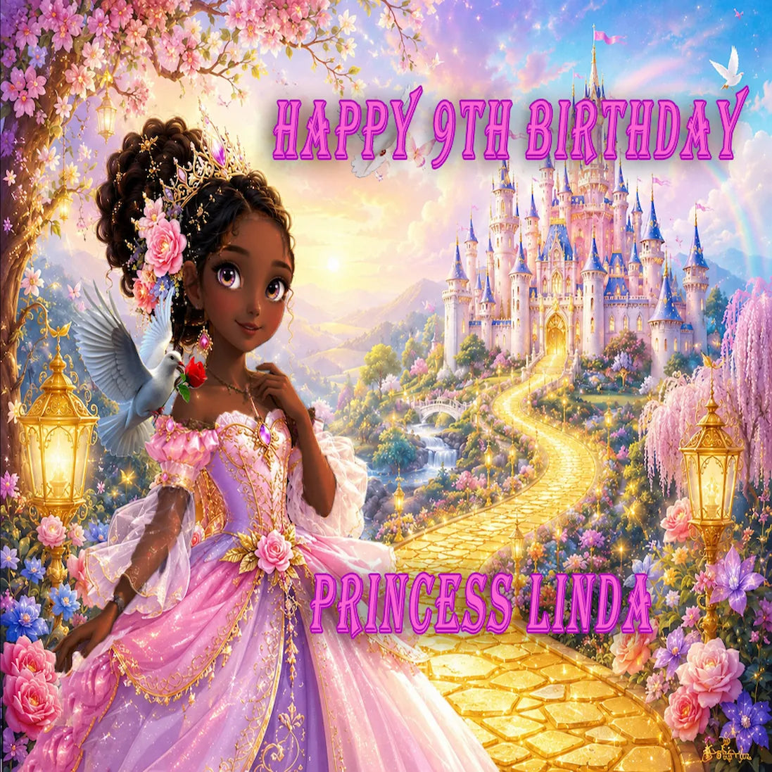 Easy to apply Custom Edible Image Cake Topper - Princess Birthday - 1/4 Icing Sheet - RA Pape