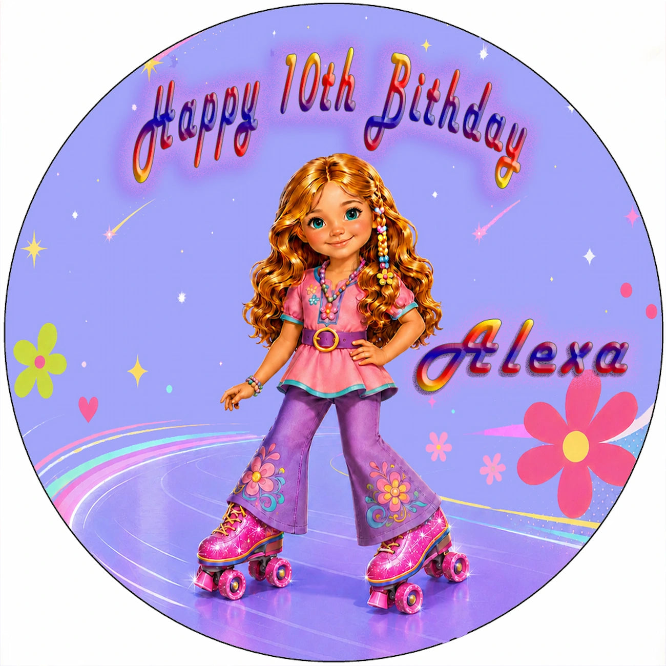 Easy to Apply Fashion Doll Roller Skater Edible Image Cake Topper - precut 8" Icing Sheet - RA Pape