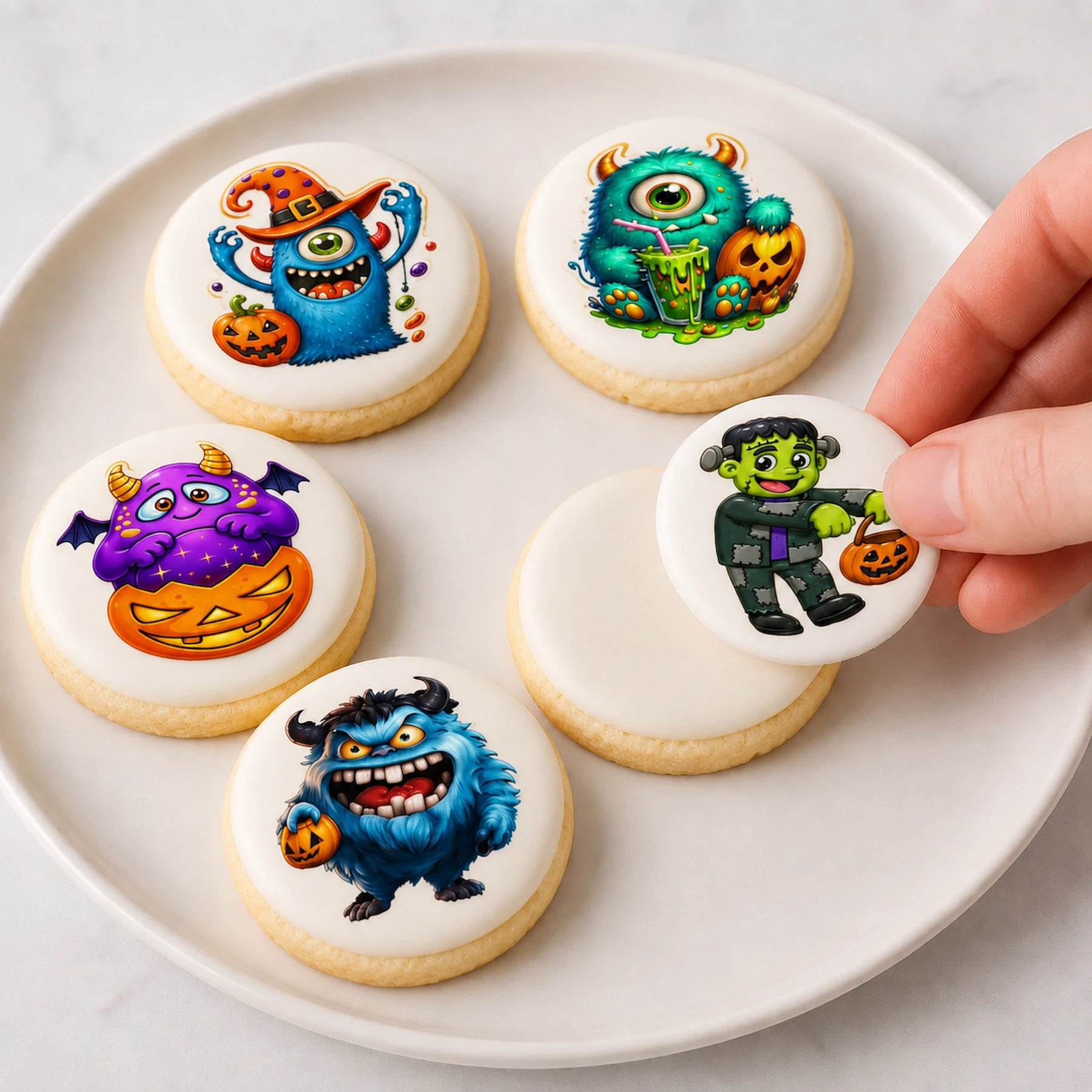 Easy to apply Halloween Edible Image Cookie & Cupcake Topper Little Monsters - 20- 2" Precut Icing Sheet- RA Pape