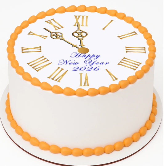 Edible Icing Images New Year Clock Cake Topper