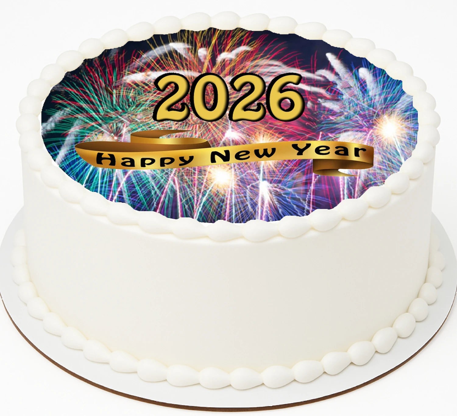 Edible Icing Images New Year Fireworks Ribbon Cake Topper