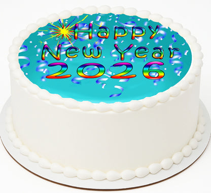 Edible Icing Images New Years Confetti Rainbow Sparkle  Cake Topper