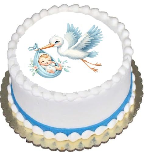 Edible Icing Images Stork Baby Boy Arrival Baby Shower-Announcement-Gender Reveal Cake Topper