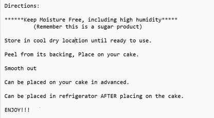 Text instructions for on how to place edible image on a cake