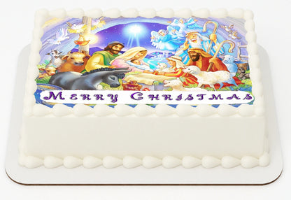 Edible Icing Images Christmas Christmas Nativity Sheet Cake Topper