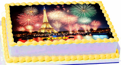 Edible Icing Images New Year Eiffel Tower Sheet Cake Topper