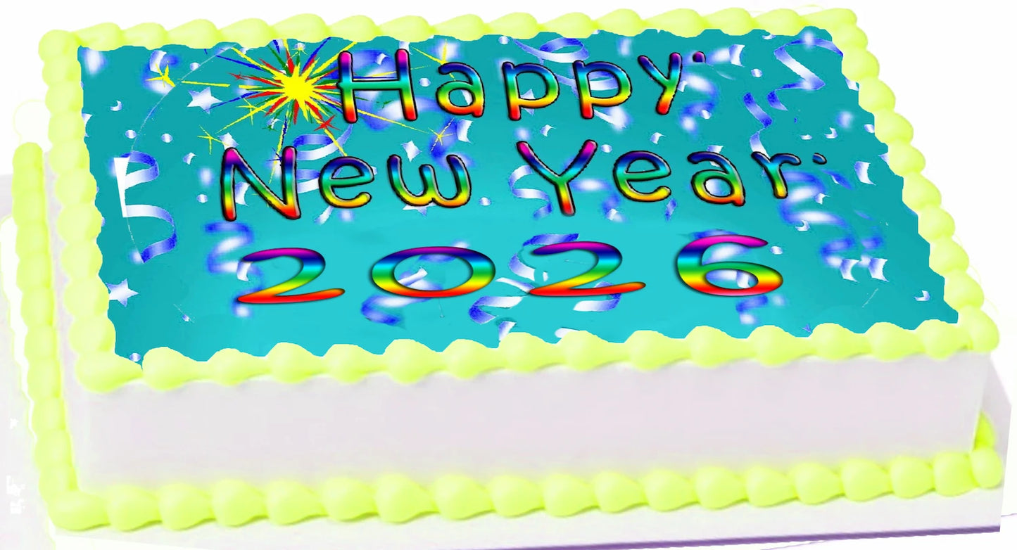 Edible Icing Images New Years Confetti Rainbow Sparkle Sheet Cake Topper