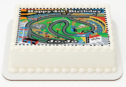 Edible Icing Images Personalized birthday cake topper with Race Track design