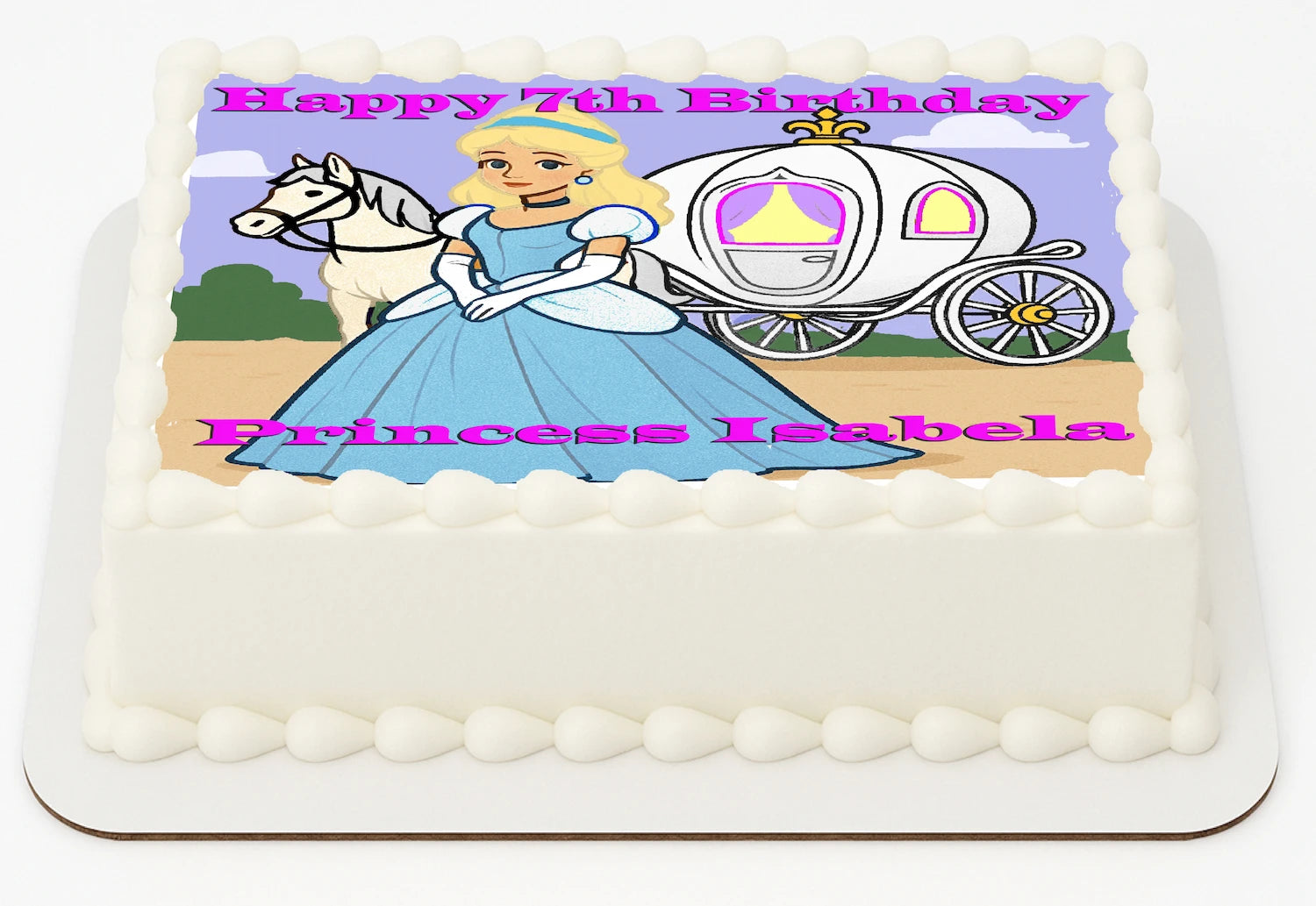 Edible Icing Images Personalized birthday cake topper with Princess Cinderella design   