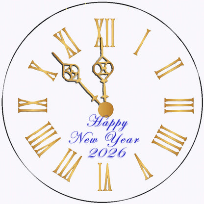 Edible Icing Images Cake Topper with New Year Clock Design