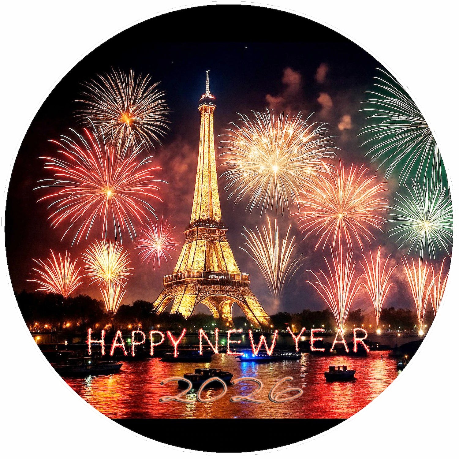 Edible Icing Images Cake Topper with New Year  Eiffel Tower Design