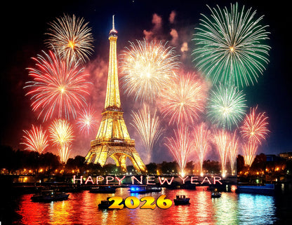 Edible Icing Images Sheet Cake Topper with New Year Eiffel Tower Design