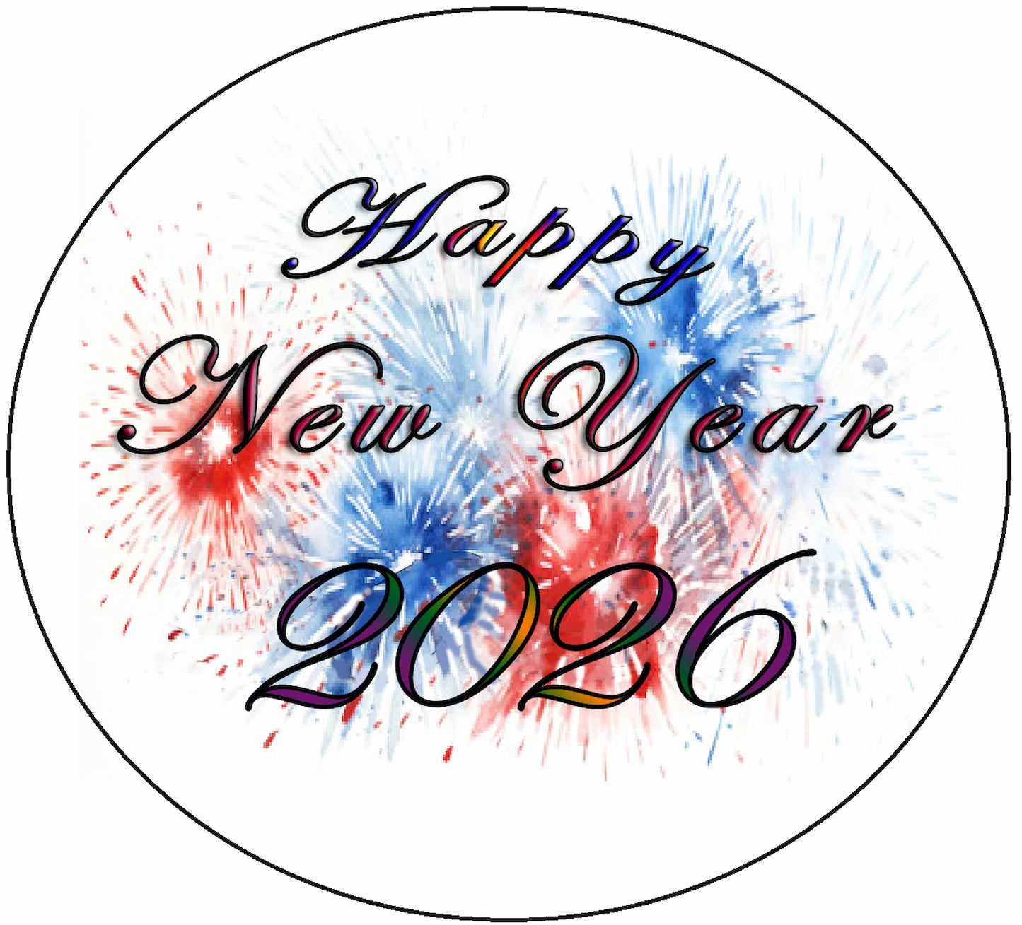 Edible Icing Images Cake Topper with New Year Red White Blue Firecracker Design