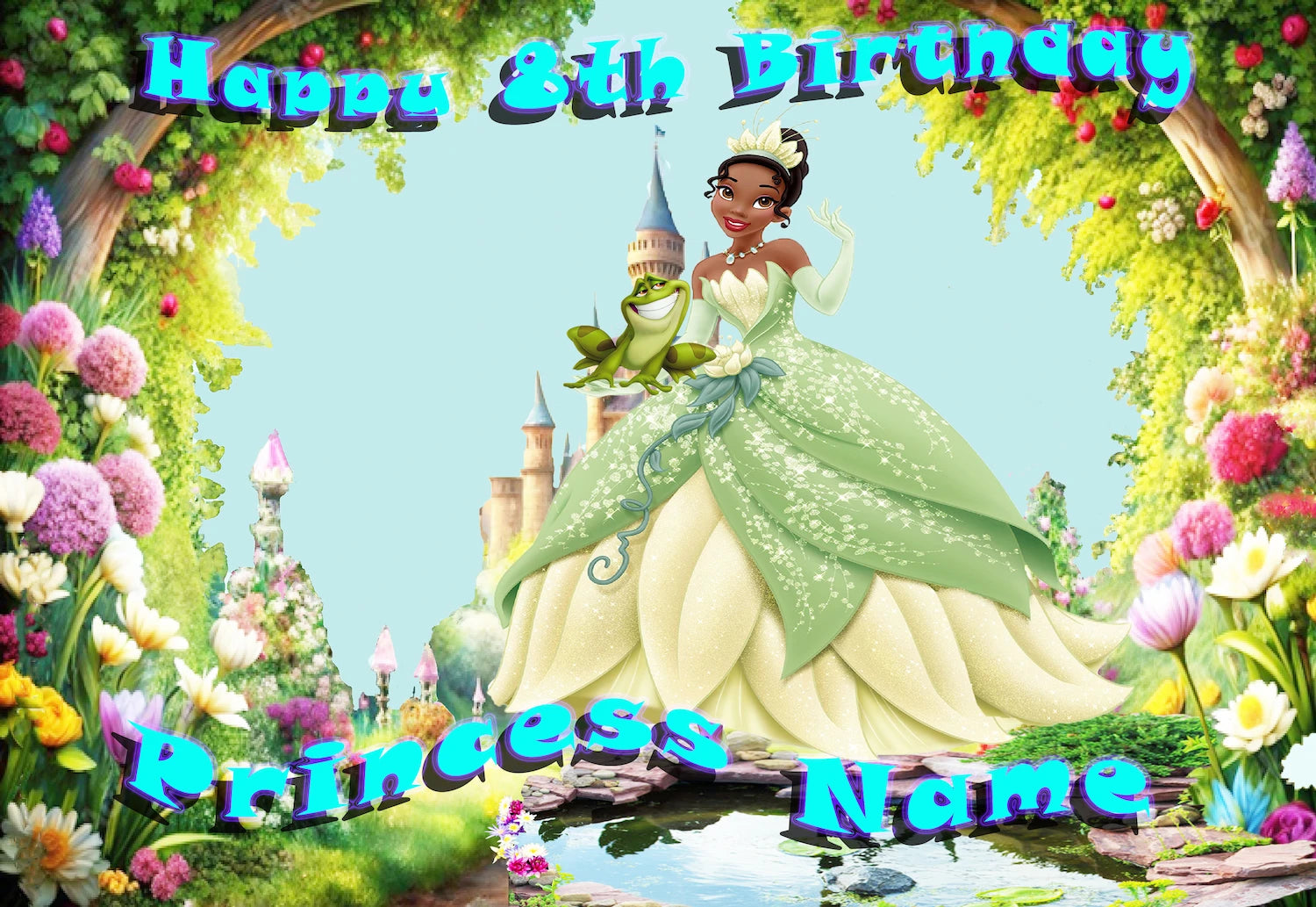Personalized Edible Icing Images birthday cake topper with Princess And Frog  design and text for a Happy Birthday Princess name