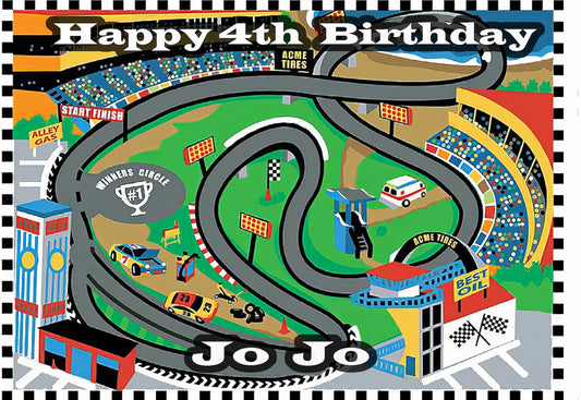 Personalized Edible Icing Images birthday cake topper with Race Track design 