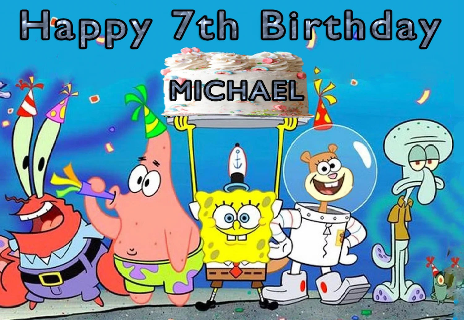 Personalized Edible Icing Images birthday cake topper with Spongebob design 