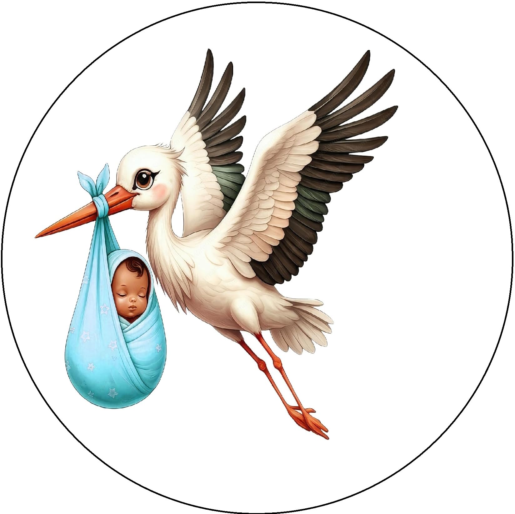 Edible Icing Images Cake Topper with Stork Baby Boy Baby Shower-Announcement-Gender Reveal Design