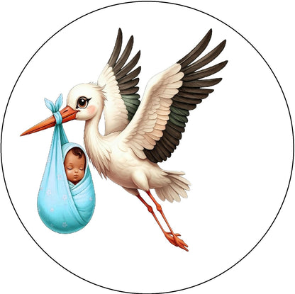 Edible Icing Images Cake Topper with Stork Baby Boy Baby Shower-Announcement-Gender Reveal Design