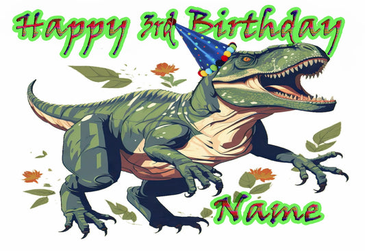 Personalized Edible Icing Images birthday cake topper with T-Rex Dinosaur design 